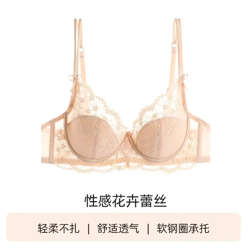 Female Lace Full Cup Minimizer Bra Set Thin Push‑Up Anti‑Sag Comfortable Lingerie Underwear For Big Breast Soft Daily Intimates