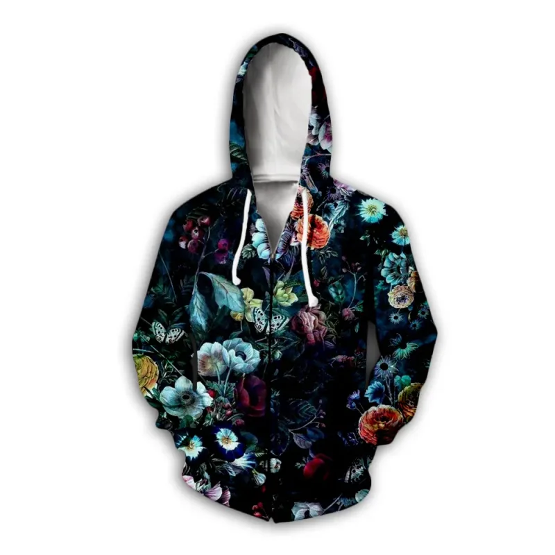 Flower Floral Pattern 3D Print Zipper Hoodies Men's Autumn Hooded Sweatshirts Oversized Streetwear Tracksuit Coat Man Clothing