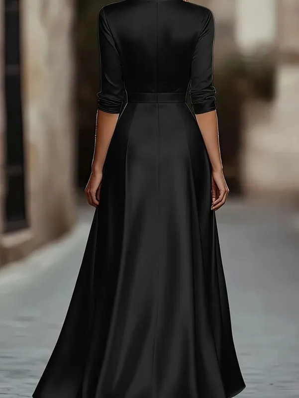 Spring/Autumn Collection: French-inspired Elegance Luxury-feel V-neck Long-sleeved Fitted Waist Dress Evening Gown for Banquets — image 5
