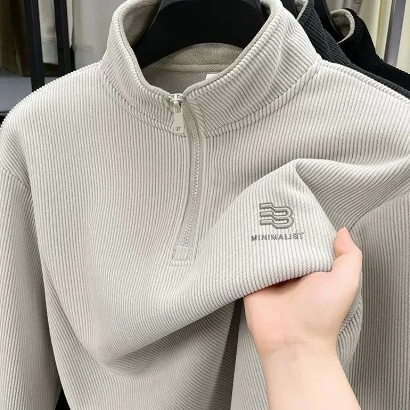 Autumn Men's Sweatwear Warm Pullover Solid Half Zipper Casual Long Sleeve Hoodie Thicken Half Turtleneck Sweatshirts Winter Tops — image 10