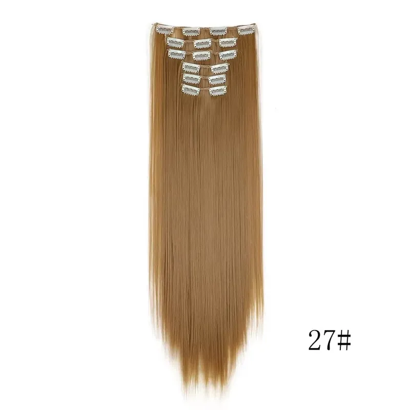 24 Inches Long Synthetic Hairpieces for Women 6Pcs Medium Brown Blonde Highlights Clip In Natural Thick DIY Styling Fiber Hair — image 13