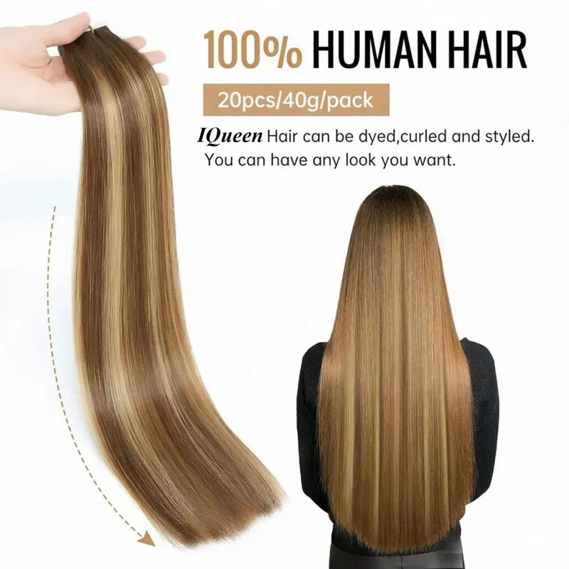 Highlight 4/27 Straight Tape In Human Hair Extensions 100% Human Hair — image 5