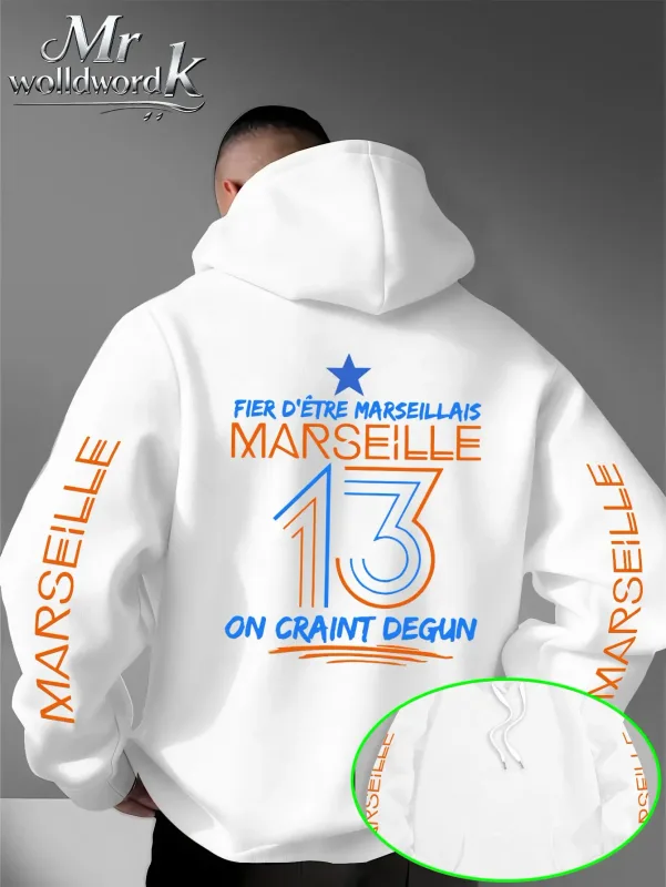 Men Marseille 13 City Graphic Hoodie Multi‑Print Sleeve Back Letter Hooded Sweatshirt Autumn Winter Fleece Loose Hoodie — image 6
