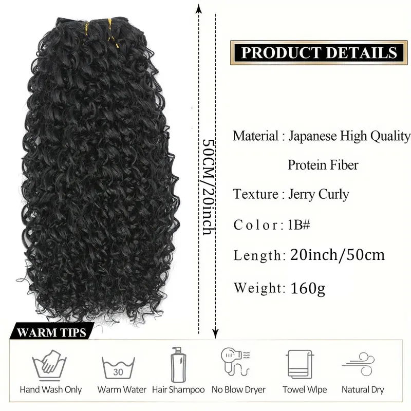 Synthetic 20inch Kinky Curly Clip In Hair Extensions Double Weft Full Head Japanese Heat Resistance Fiber Synthetic Curly Hair — image 2