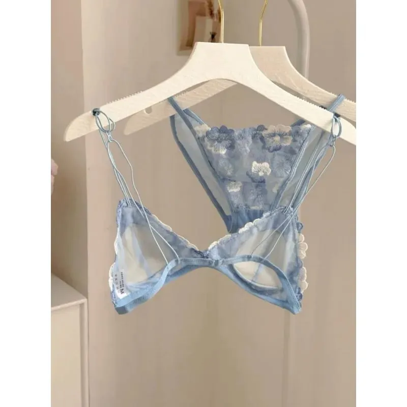 French Triangle Cup Bralette Embroidered Lace Wireless See Through Hollow Out Sexy Pure Desire Lingerie Set MOYISU Sexy Tushy — image 3