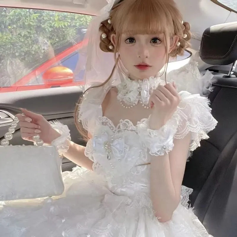 Cosplay Clothing Girls Vintage Elegant Holiday Party Dress 2026 Summer Lolita Strap Dress Japanese Sweet Kawaii Style Y2K Lace — image 3