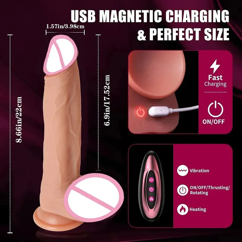 Dildo - 9.0 inch Telescopic Dildo Vibrator Sex Toy - with 10 Insertion And 10 Vibration And Heating Modes Realistic Dildo for G-Spot Anal Stimulation Silicone Dildo Remote Control Female Couple Adult Sex Toy