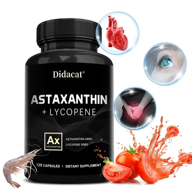 Astaxanthin 24mg + Lycopene 50mg Natural Antioxidant From Microalgae Astaxanthin Supplement Support Eye Skin Health Non-GMO — image 1