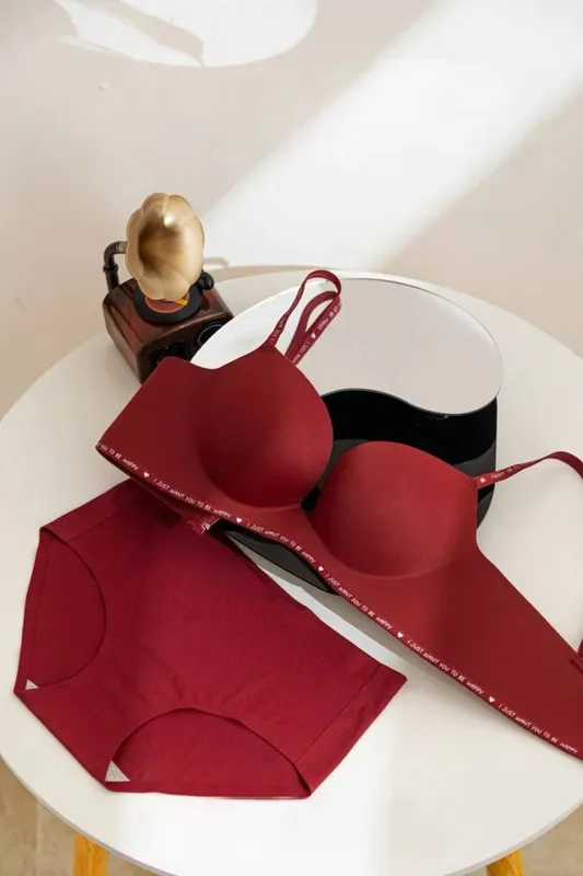 Sexy Red Push up Bra Set for Small Breasts Anti-Sagging Comfortable Breathable Wedding Lingerie Set without Underwire — image 15