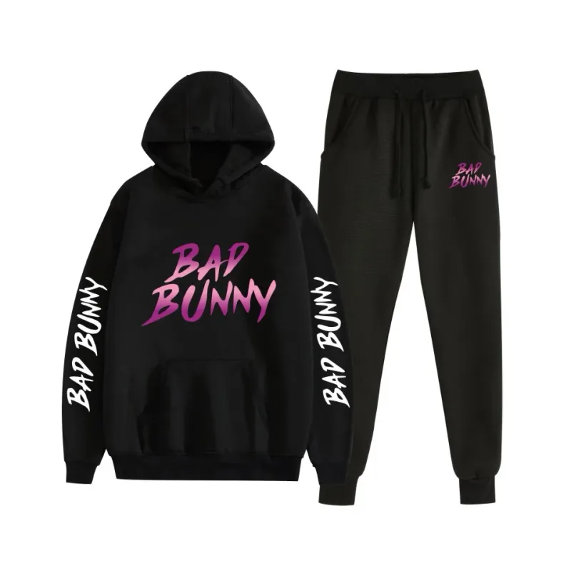 Harajuku Comfortable bad bunny Print Sweatshirt Sweatpants Suit Women's Hoodies+ Trousers Suit Boys/Girls 2 Piece Set Clothes — image 20