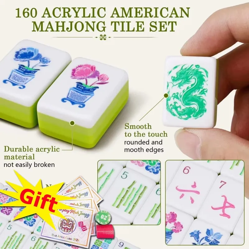 4-Layer Acrylic American Mahjong Set Luxury Engraved Mahjong Tiles Light Green Travel Mah Jongg Sets for Adult Party Board Games — image 1