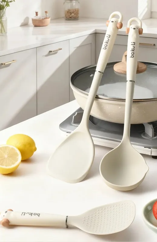 New Improved Kitchen Cooking Utensil 3-Piece Set - Silicone Spatula Rice & Soup Spoon Heat Resistant Non-Stick Cooking Tools
