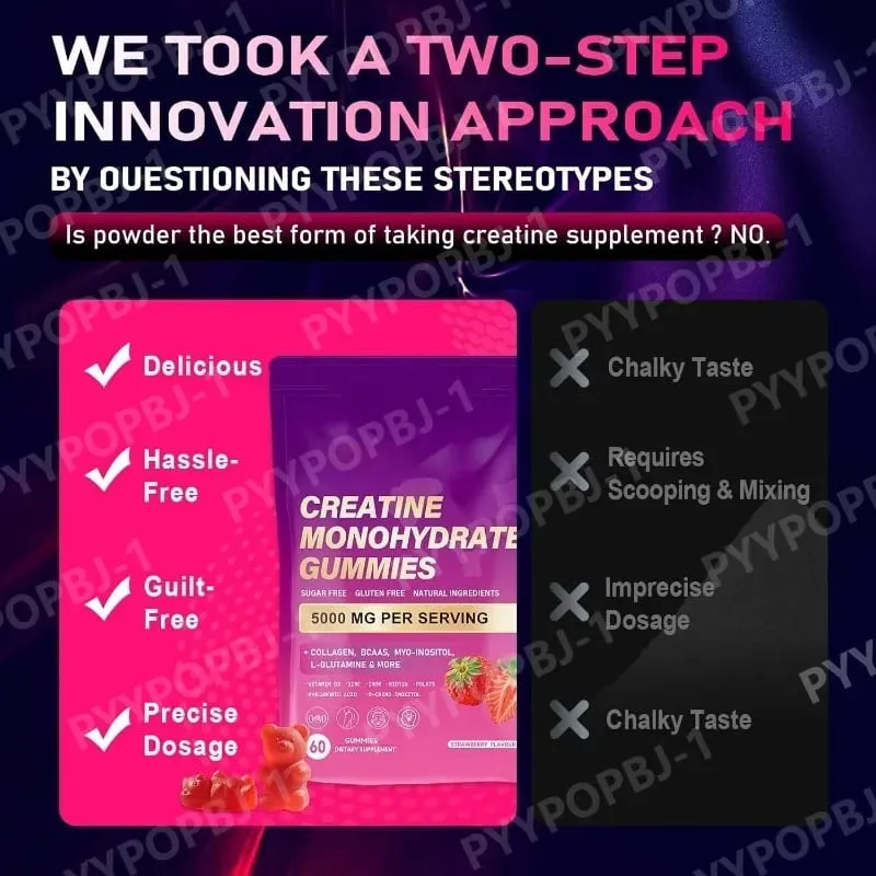 Creatine Monohydrate Gummies 60 Count với Collagen Biotin Vitamin D3 & Hyaluronic Acid để phục hồi hàng ngày trước và sau tập luyện