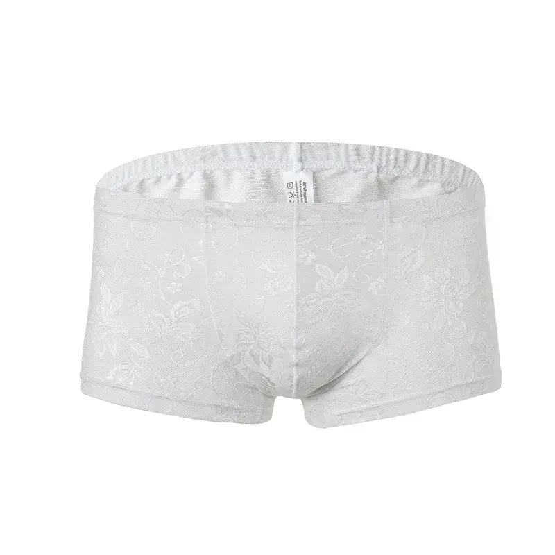 Men's Ice Silk Transparent Floral Lace Boxer Briefs Breathable Cool See-Through Underwear 5 Colors Available — image 7