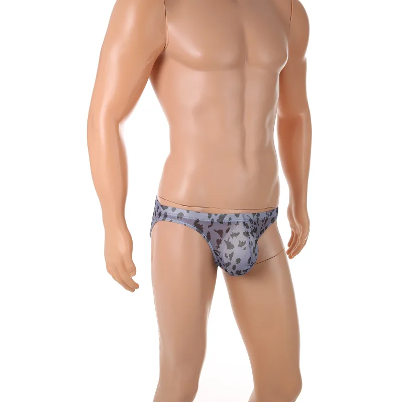 Men Sexy Briefs Underwear Mesh Sheer Ultra-Thin Underpants Big Penis Pouch See Through Panties Leopard Bikini — image 13