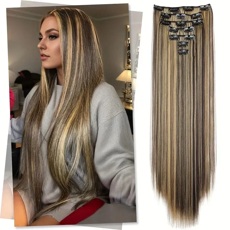 24Inch Synthetic 7pcs/set Long Straight Clip in Hair Extensions Invisible Fake Clips on Hairpieces for Women Party Daily Use — image 13
