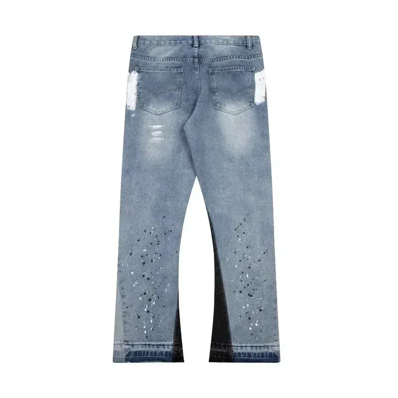 Mỹ Dạo Phố Bắn Mực Miếng Dán Cường Lực Quần Jean Baggy Nam Nữ Quần Áo Dây Buộc Hợp Thời Trang Quần Thẳng Slim Micro-flard Quần — image 4