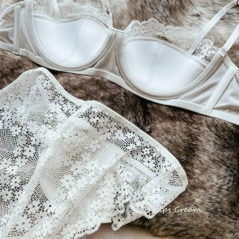 Women Half Cup Lace Bra Set Thin Underwire Sexy Minimizer Bra Anti‑Sag Side Support Hide Armpit Fat Ladies Lingerie Set 2‑38 — image 5