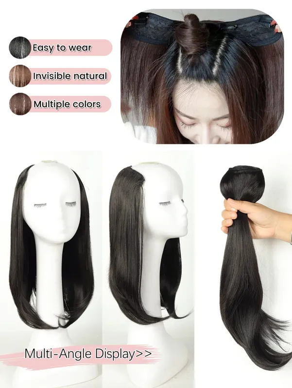 Synthetic V-Shaped Long Curly Wavy Hair Extension Synthetic Wig Layered Hair Extension Hair Pad Fluffy Top Increase Hair Volume — image 5