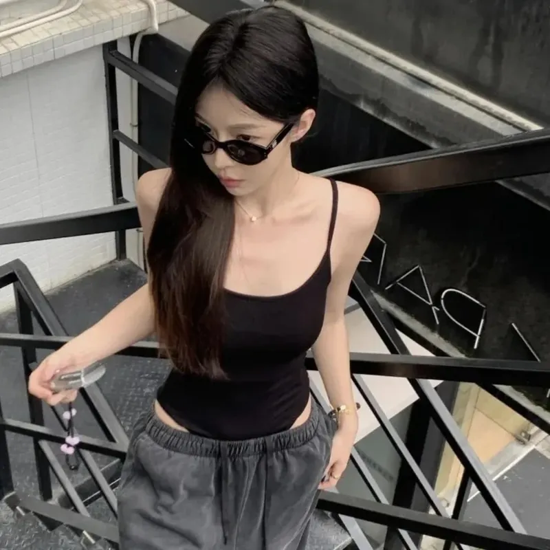 New Hollow Out Open-Back Tank Top with Sleek Padded Breathable Sleeveless Top Women Bodysuit