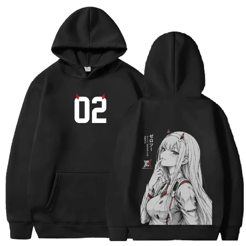 in the FRANXX Harajuku Anime Zero Two Hoodies Streetwear Men Women Clothing Long Sleeve Oversized Fleece Hooded Pullover — image 1