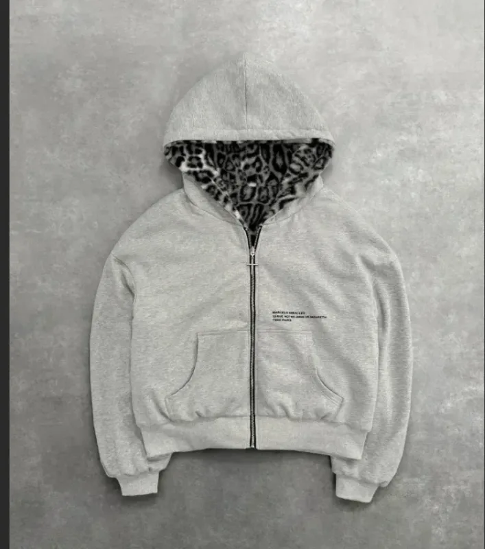 American Retro Rock Gothic Graphic Fur Collar Loose Zipper Sweatshirt Men's Y2K New Harajuku Punk Casual Joker Hoodie Streetwear