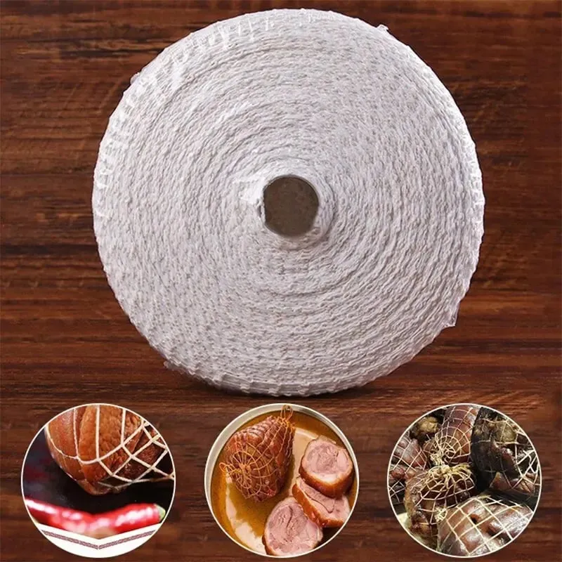 3/5/10/50 Meters Cotton Meat Net Elastic Smoked Meat Poultry Ham Netting Butcher 16 Holes Woven Packaging Net Cooking Tools