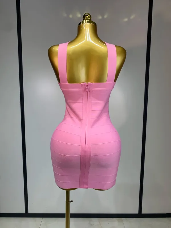 Women Sexy Backless Pink Bodycon Mini Bandage Dresses Elegant Evening Party Luxury Birthday Nightclub Cocktail Prom Gown — image 5