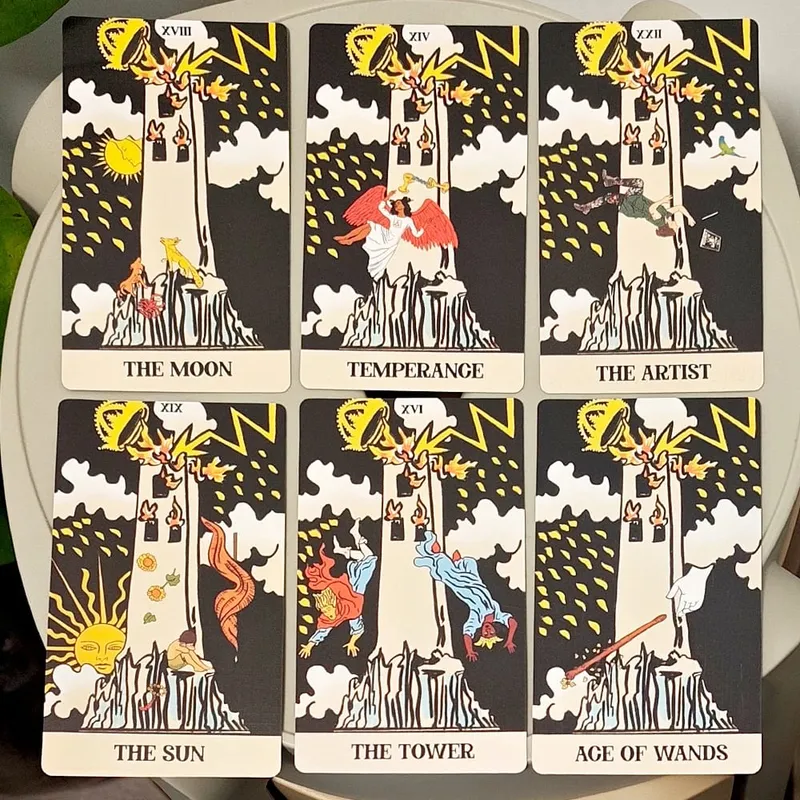 Baraja de Tarot Tower Takeover de 12x7cm en caja rígida, juego de Tarot único de 79 cartas para transformación y liberación con doble relieve