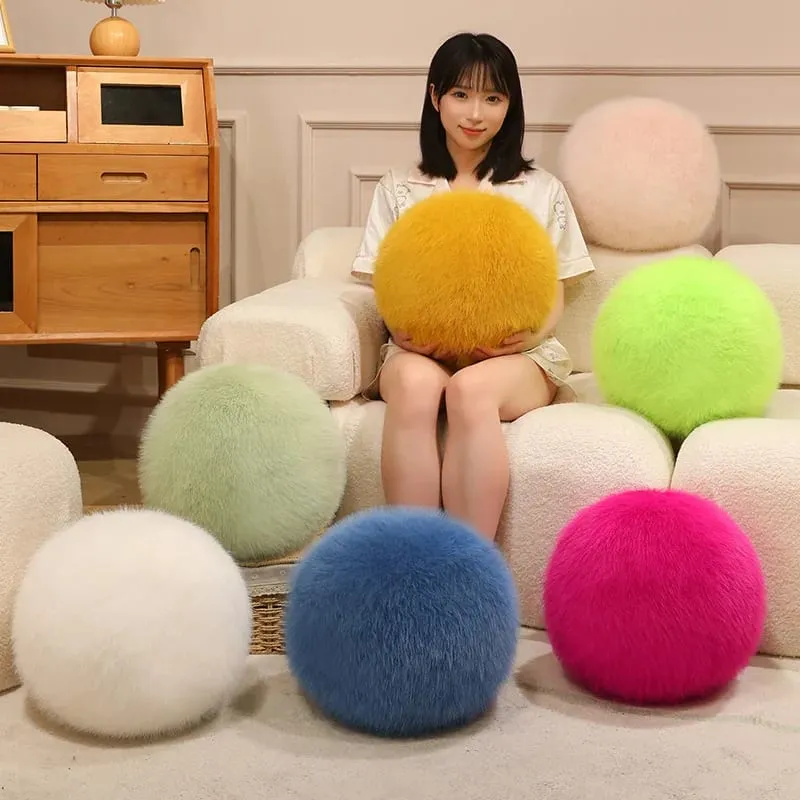30cm Long Plush Fluffy Round Plush Pillow Cartoon Ball Pillow Accompany Stuffed Pillow Car Home Sofa Decor Plush Cushion