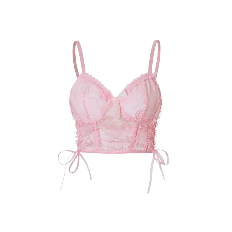 Fashion Women's French Style Lace Bra Vest Sweet Solid Crop Top Summer Backless Tank Top Y2k Streetwear Clothes