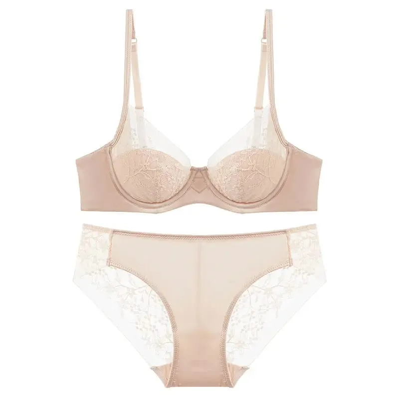Lace Lingerie Set Thin Cup Minimizer Bra Panty Kit Comfort Full Coverage Intimates For Big Bust Festive Daily Women Underwear — image 12