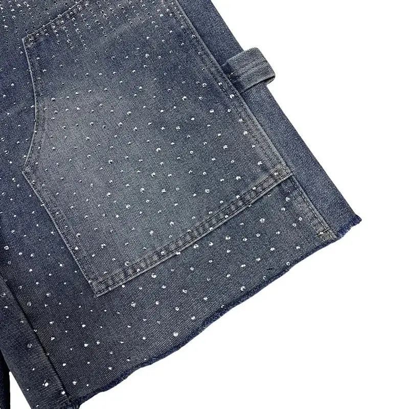 Pants Denim Men Jeans Knee Length Hot Drilling Vintage Washed High Waist Straight Trousers Y2k Streetwear Splice Casual 2026 — image 3