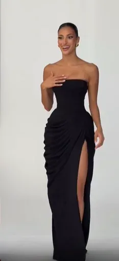 Gelbes, trägerloses, plissiertes Frauen-Split-Maxikleid, elegantes, ärmelloses Taillen-Cinch-Slim-Fit-Kleid, 2026, Damen-Tagesparty-Kleider — image 10