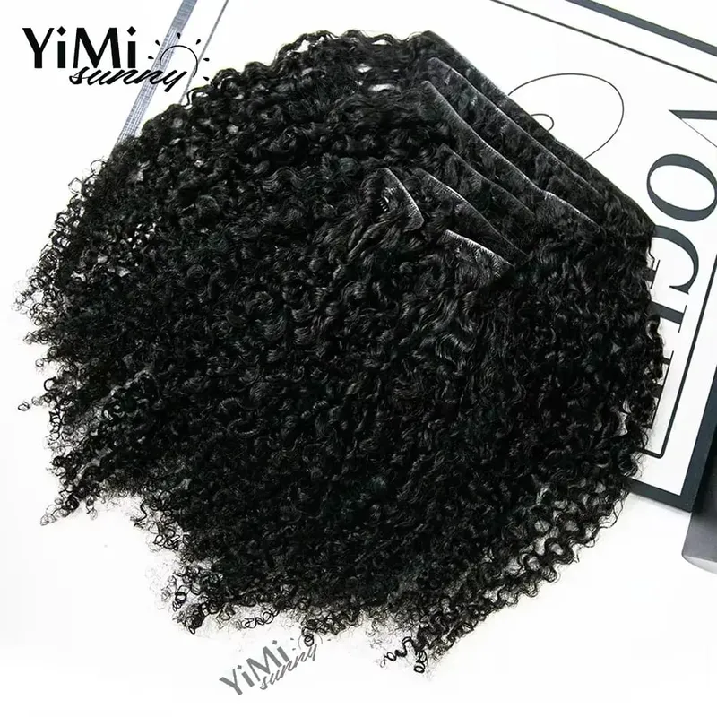 120G/Set Invisable Edge Clip Ins Human Hair Extensions Seamless Kinky Curly Injected PU Tape Weft Clip Ins Human Hair For Woman