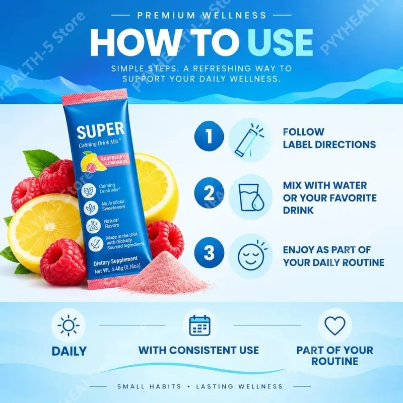 Powdered Drink Mix Cortisol Reducer and Sleep Aid Supplement L Theanine Magnesium Glycinate Vitamin D 3 No Sugar Non GMO 20 Ct — image 5