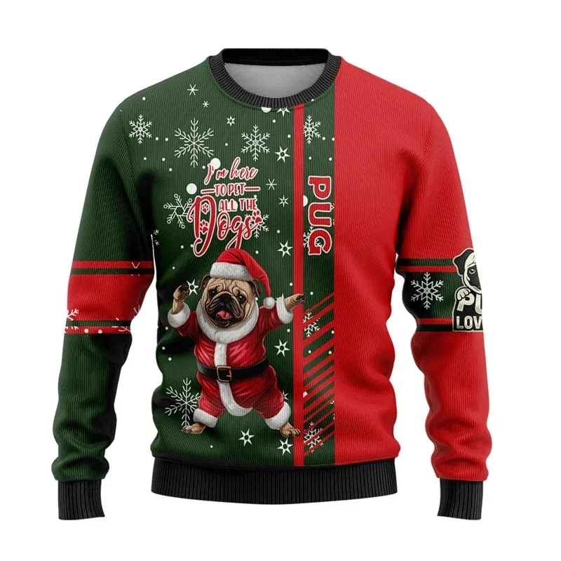 3D Printed Christmas Decoration Sweatshirt For Men Women Alpaca Dog Pattern Pullovers Casual Loose Round Neck Long Sleeve Hoodie — image 4