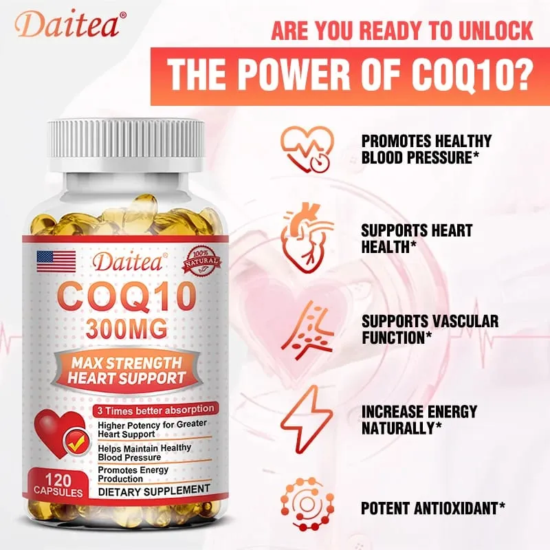 Coenzyme Q10 Capsules 300 Mg Each To Promote Cardiovascular Health and Heart Health Provide Energy To Support Joint Health