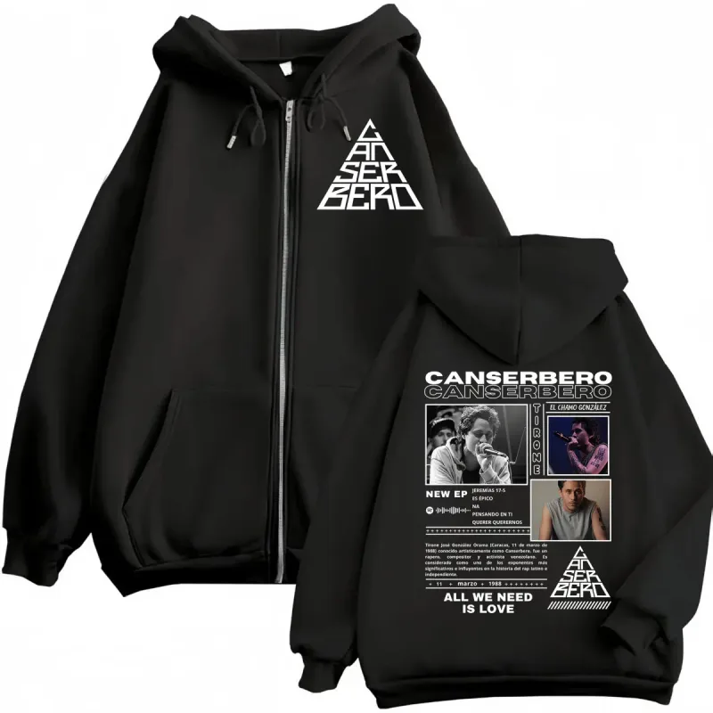 Canserbero Allt vi behöver är kärlek Muerte Vida Merch Zipper Hoodie Herrmode Hip Hop Zip Up Sweatshirts Casual Fleece Pullovers — image 13