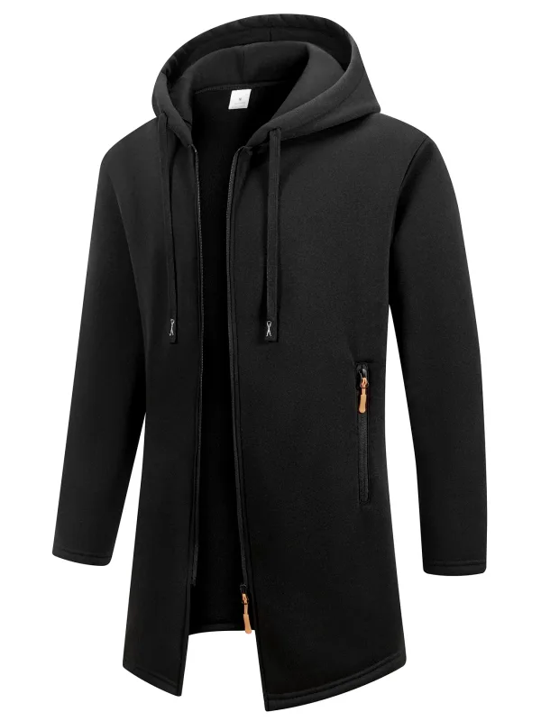 Men's Retro Zipper Jacket Mid Length Windbreaker Spring Autumn Winter Fleece Warm Jackets Fashion Casual Patchwork Yarn Coat