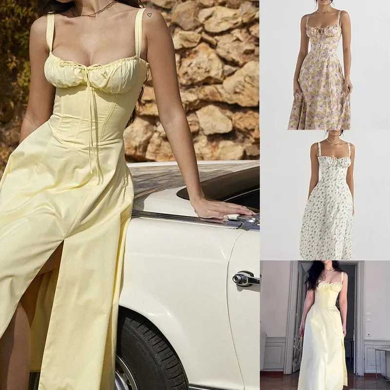 Women Summer Dress 2024 Fashion Floral Print Halter Sling V Neck Bra Sleeveless Gentle Woman mid-calf Dresses Vestidos GHH24128 — image 4