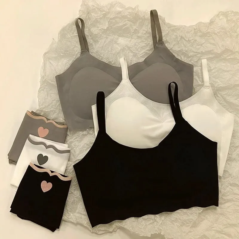 Women's Seamless Bralette Set Wireless Push Up Bra with High Waist Panty Cute Heart Embroidery Lingerie Set for Daily Wear — image 3