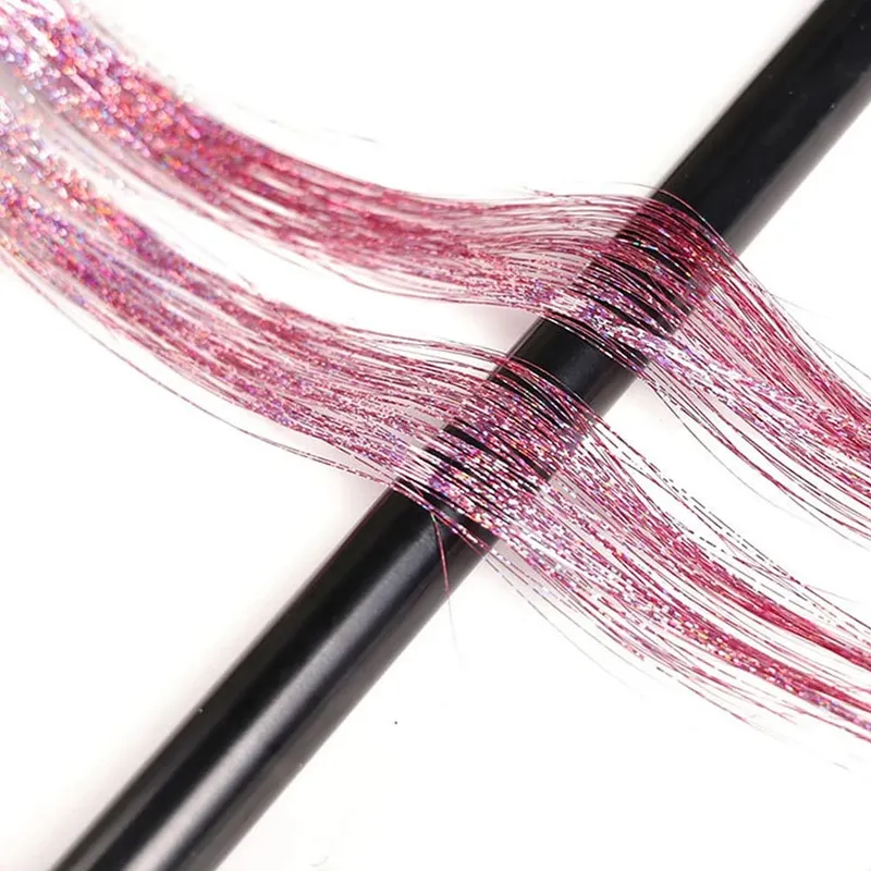 Multi-color Laser Wire Hair Extensions Shiny Tinsel Clip-in Hair Pieces Glitter Colored Hair Strands for Daily & Party Hairstyle — image 5