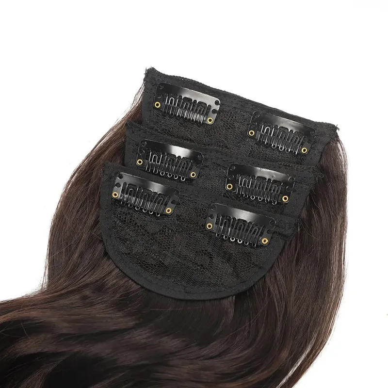 Synthetic 3Pcs Wavy Clip in Hair Extension 20inch Brown Hairpieces Long Body Wave Fake Hair Extension Clip ins for Women — image 4