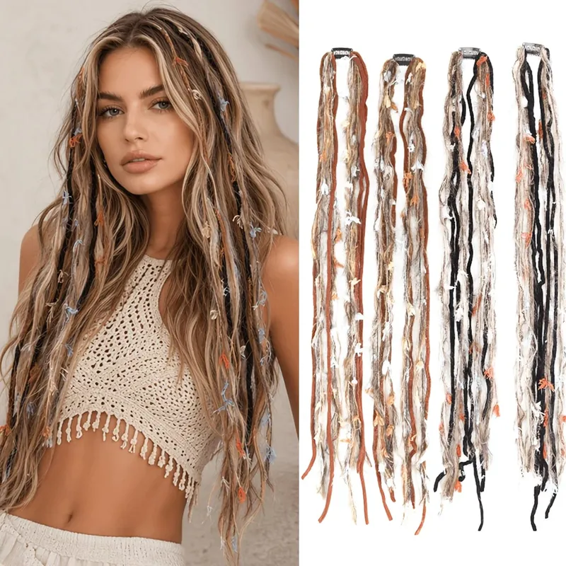 Clip In Dreadlock Hair Extensions Bohemian Frayed Wispy Thin Synthetic Boho Braids For Women Daily Rave Party Hairstyle — image 2