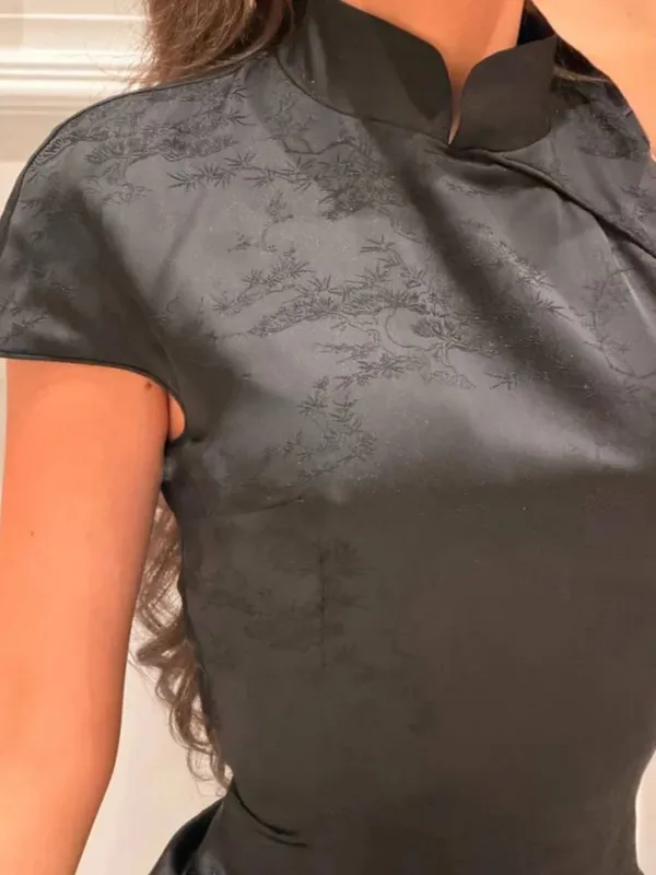 White Satin Patchwork Lace Trim Dress Women's Stand Collar Short Sleeve Ruffle Draped Sexy Dresses 2026 Lady Date Vestidos
