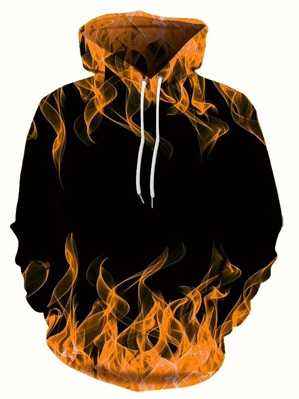 Sweat à capuche imprimé flamme créative 3D pour hommes, pull Cool, surdimensionné, vêtements Harajuku Y2k, printemps-automne, 2024