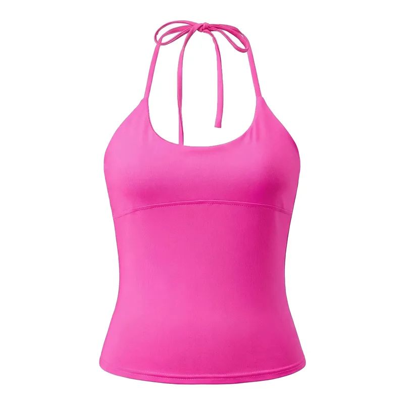 2026 Summer Women Solid Color Basic Vest Tie-up Halter U Neck Sleeveless Slim Fit Tank Tops Trendy Open Back Cami Streetwear
