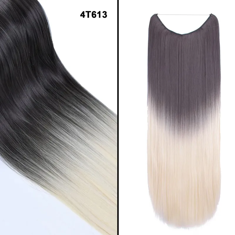 Jeedou Invisible Hair Extension Multi Color Ombre Wire One Piece Straight Wavy Synthetic Heat Resistant Hairpiece for Women