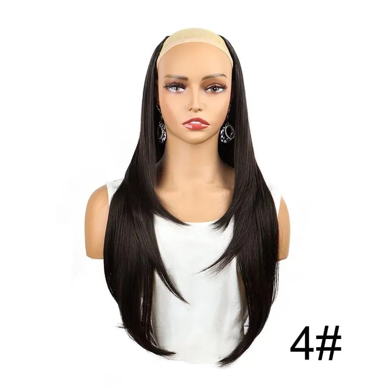 สังเคราะห์ 55 ซม.รูปตัว V Layered 4 คลิปยาวตรงผม EXTENSION ธรรมชาติที่มองไม่เห็น Hairpiece วิกผมสำหรับผู้หญิง